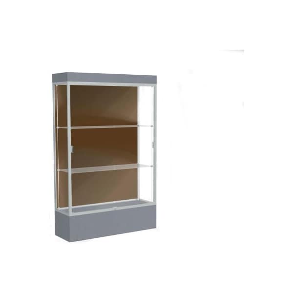 Waddell Display Case Of Ghent Edge Lighted Floor Case, Chocolate Back, Satin Frame, 12" Carbon Mesh Base, 48"W x 76"H x 20"D 94LFCO-SN-CM - main